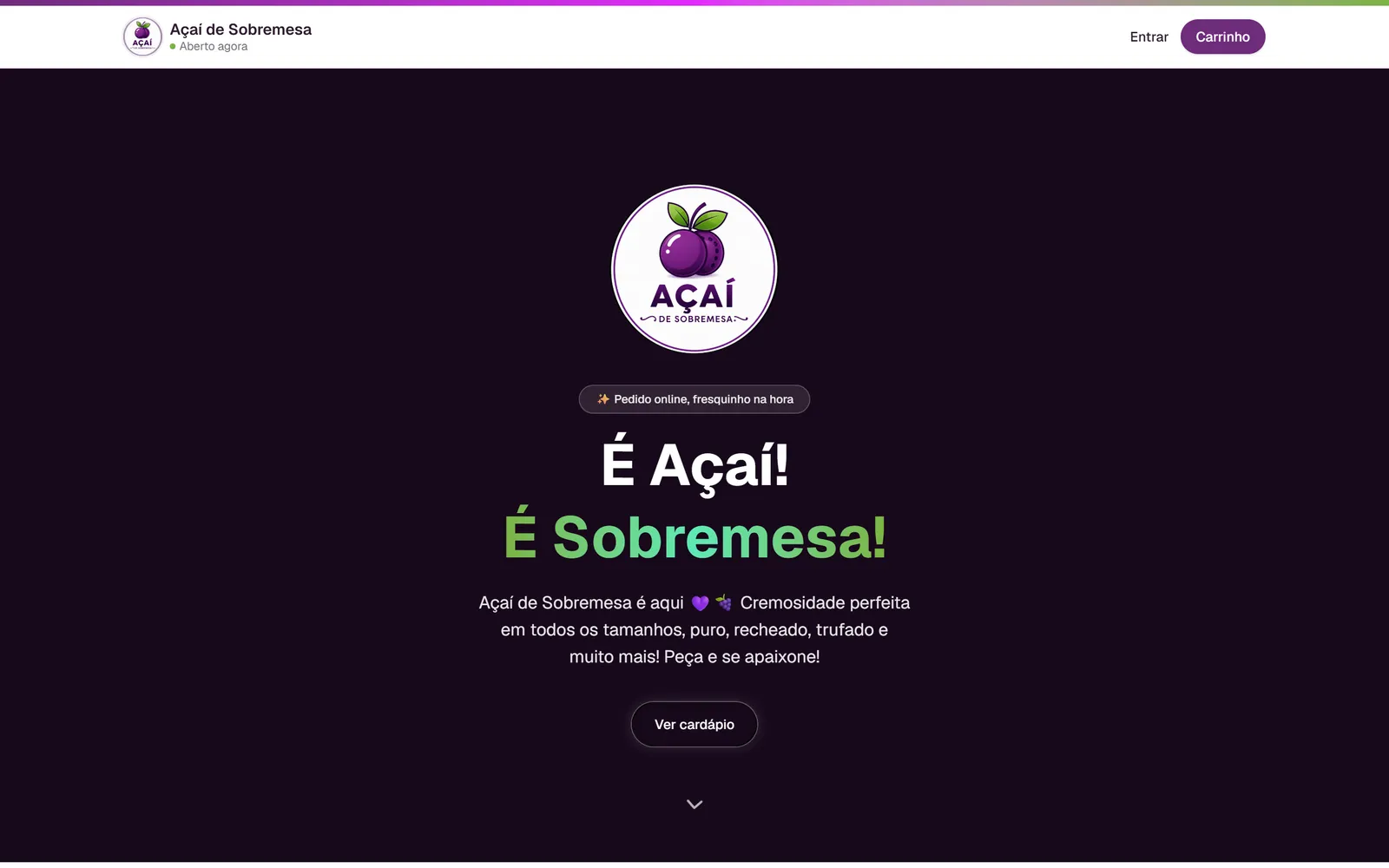 Site Açaí de Sobremesa no computador