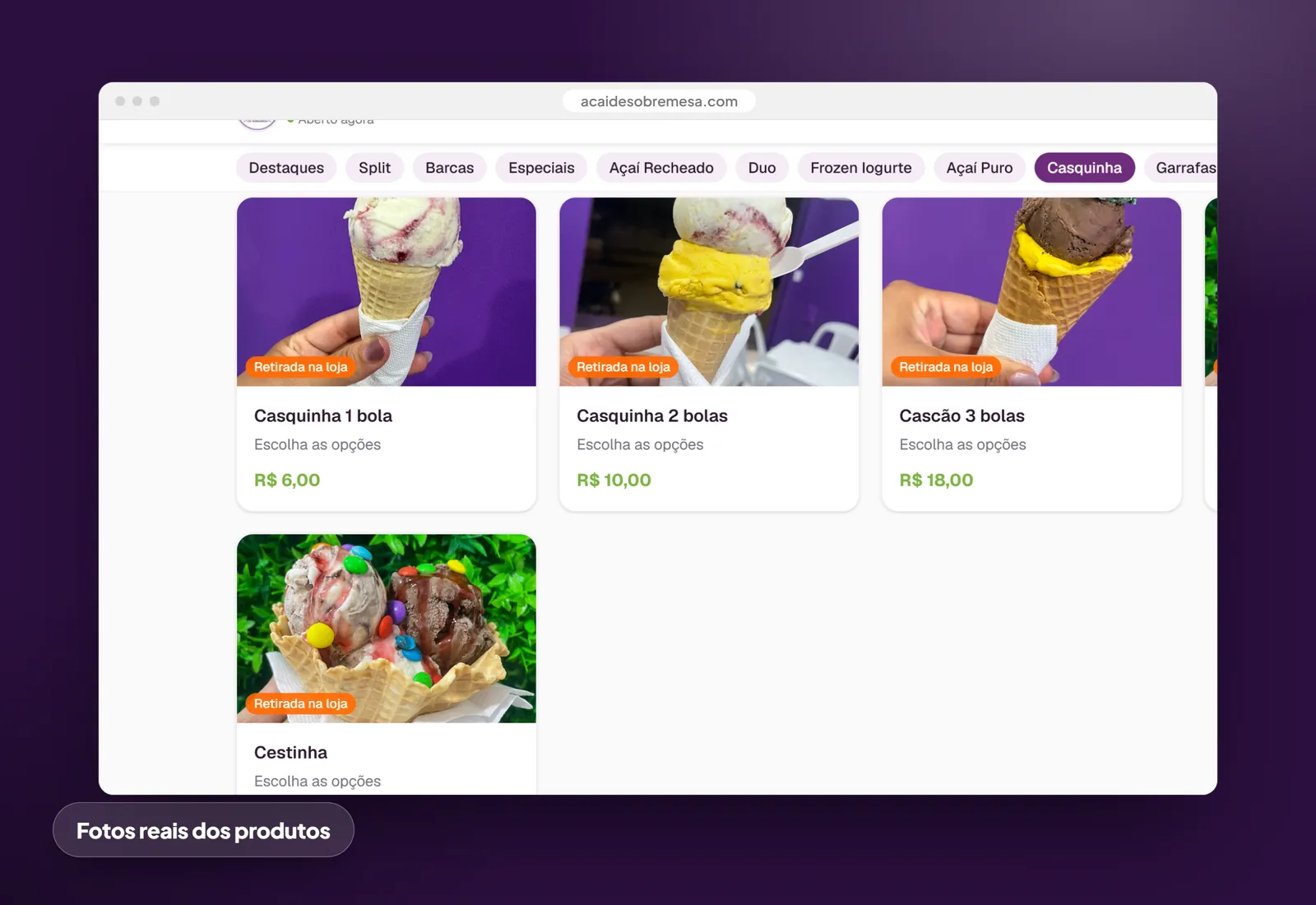 Açaí de Sobremesa: Fotos reais dos produtos