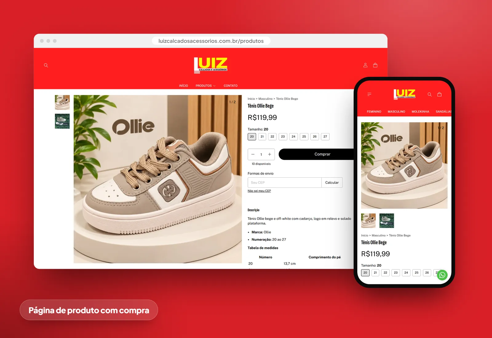 Luiz Calçados: Página de produto com compra