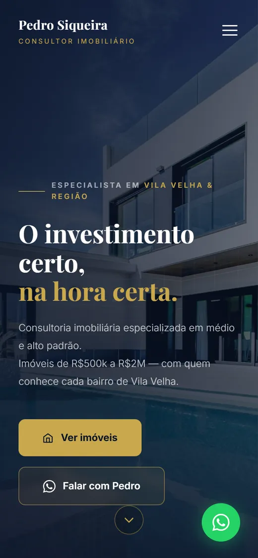 Site Pedro Siqueira Imóveis no celular