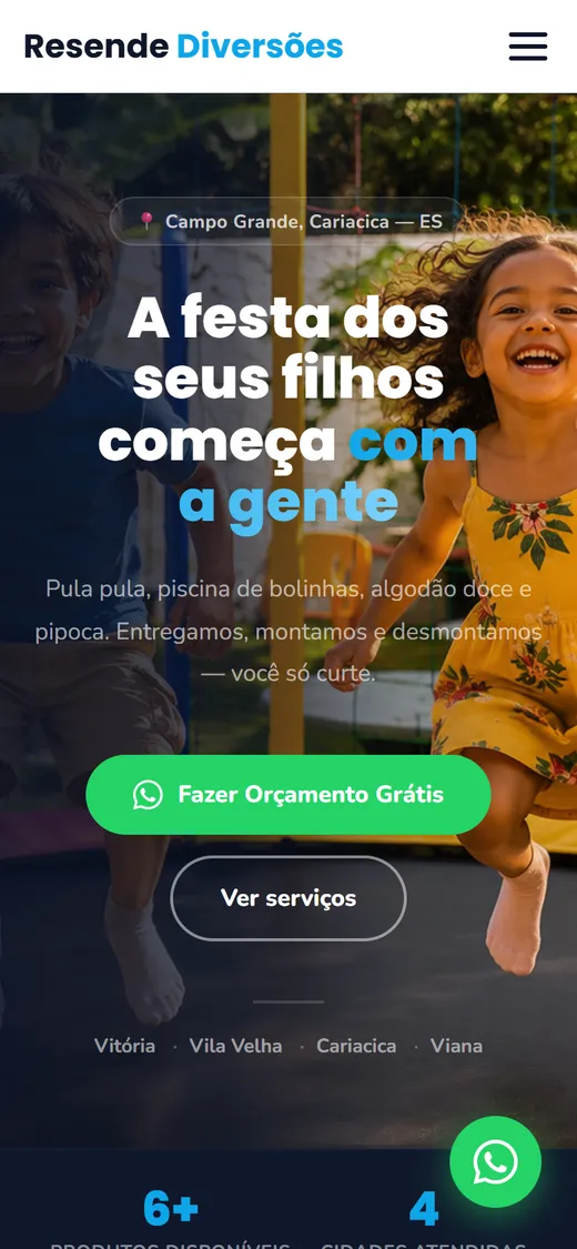 Site Resende Diversões no celular